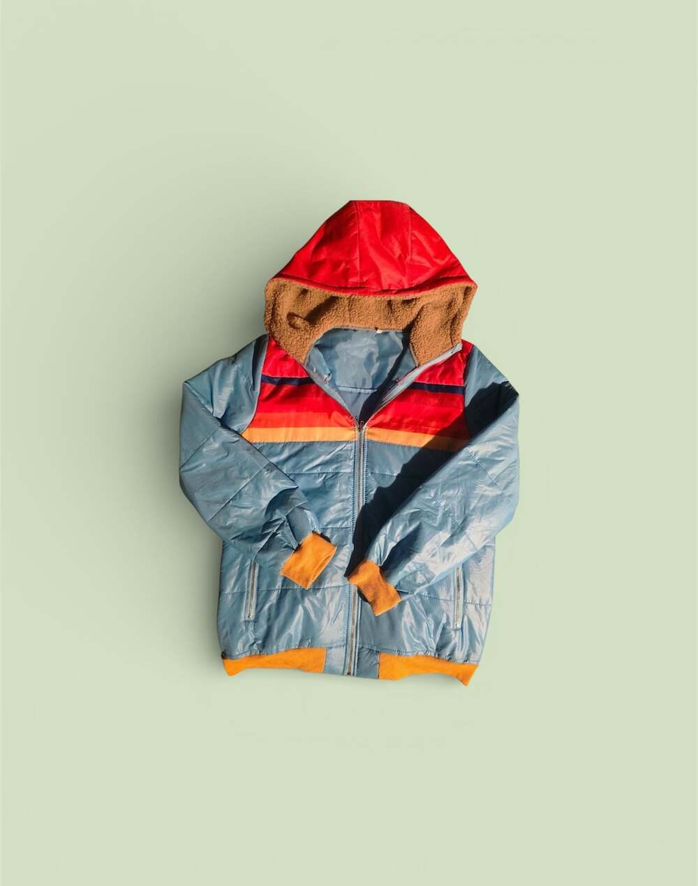 70's aesthetic colorblock rainbow vintage puffer jacket